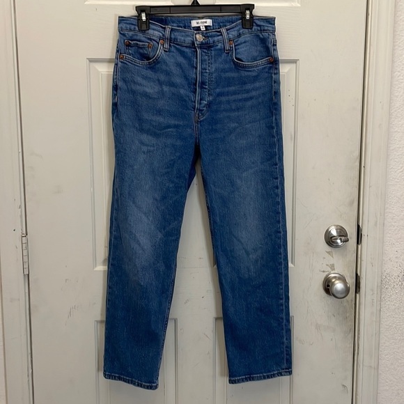 RE/DONE Originals 70s Stove Pipe in Dusted Blue High Rise Ankle Crop Jeans 31 - Picture 4 of 15